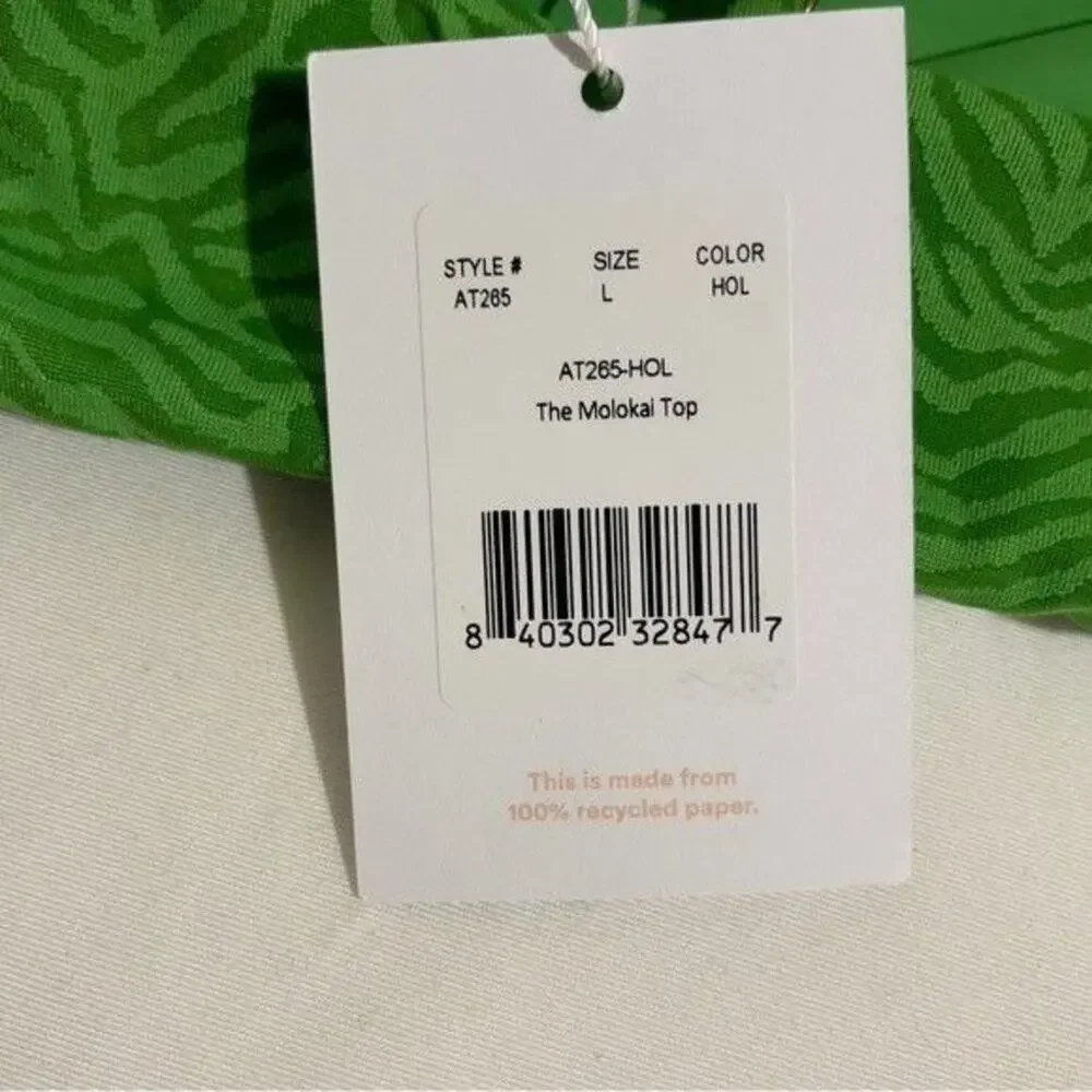 Andie Swim Molokai Zebra Jacquard Bikini Top Holly Green Size Large NWT